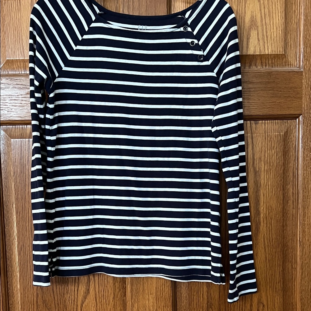 GAP Navy and Cream Striped Long Sleeve Top